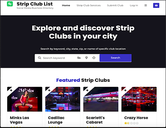 StripClubList Screenshot for Full Site Review